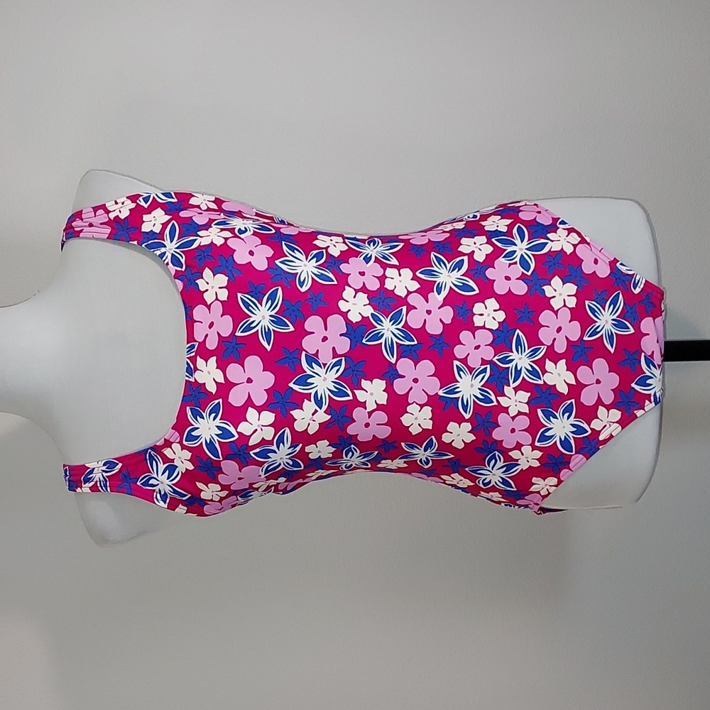 Speedo Pink Blue White Floral One-Piece Swimsuit Size 14